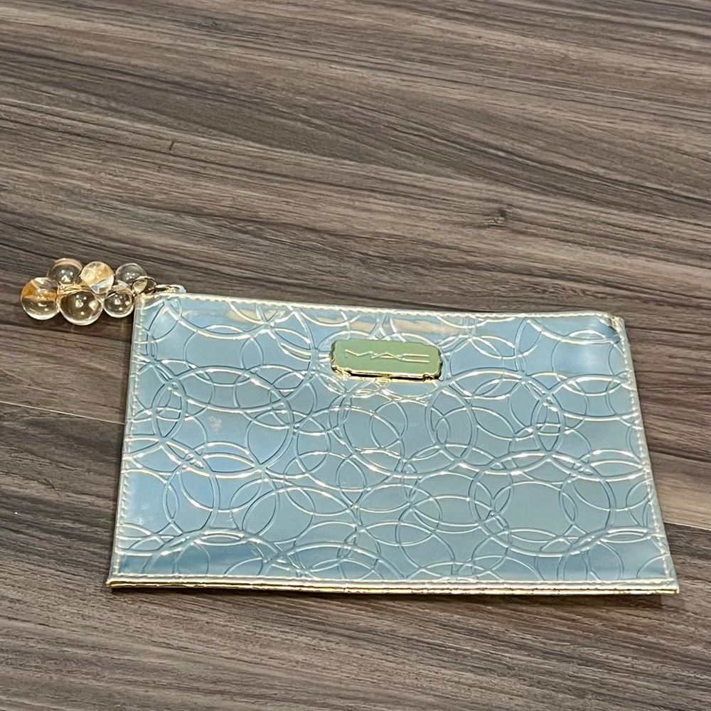 MAC Makeup Shiny Gold Bubble Imprinted Small Plastic Makeup Bag Bubble Zipper